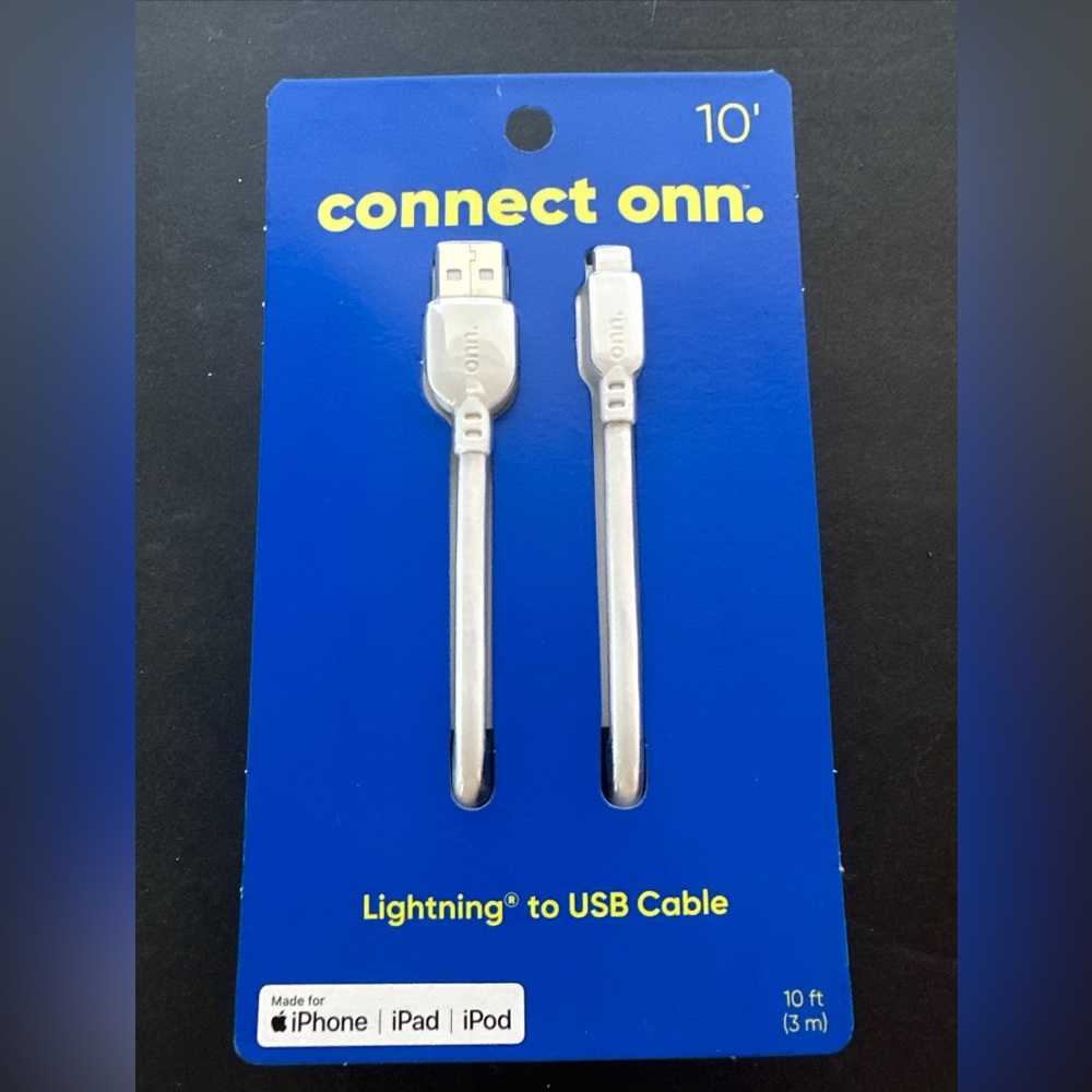 Onn. 10' Lightning to USB Cable | iPhone iPad iPod Charging Cable MFi Certified
